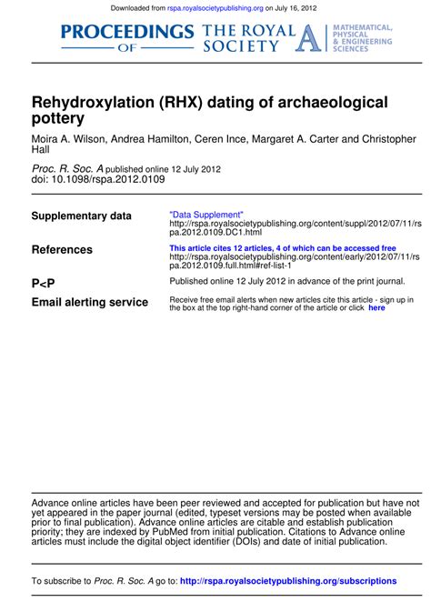 rehydroxylation (rhx) dating of archaeological pottery